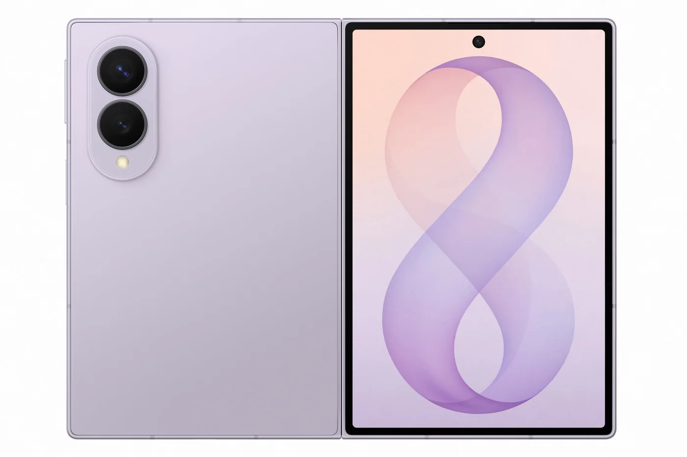 Galaxy Z Fold8 en lavanda, trasera y pantalla exterior